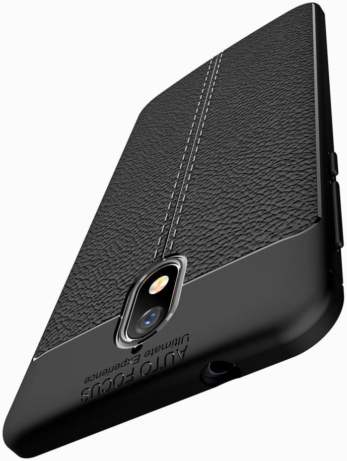 Nokia 3.1 Hoesje met Kunstleer Coating Zwart afbeelding 2