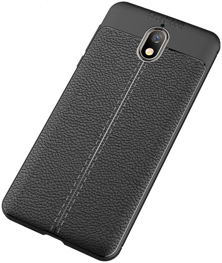 Nokia 3.1 Hoesje met Kunstleer Coating Zwart afbeelding 3