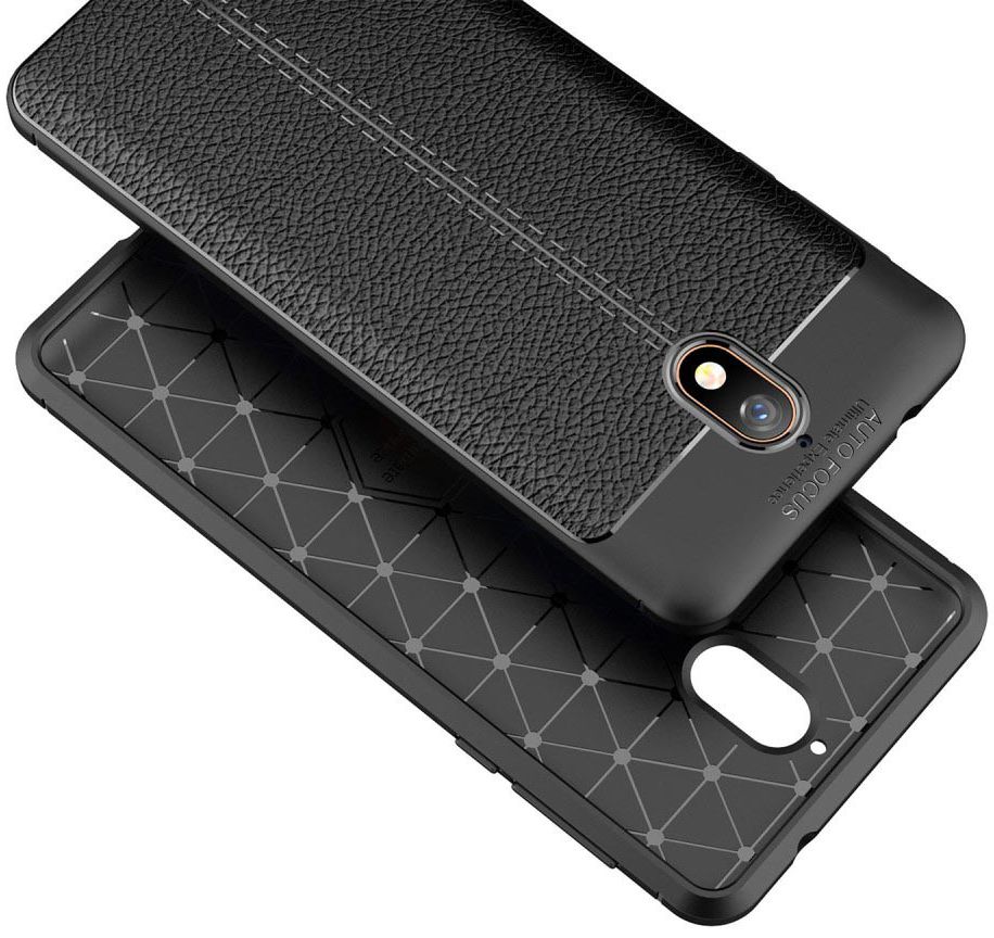 Nokia 3.1 Hoesje met Kunstleer Coating Zwart afbeelding 4