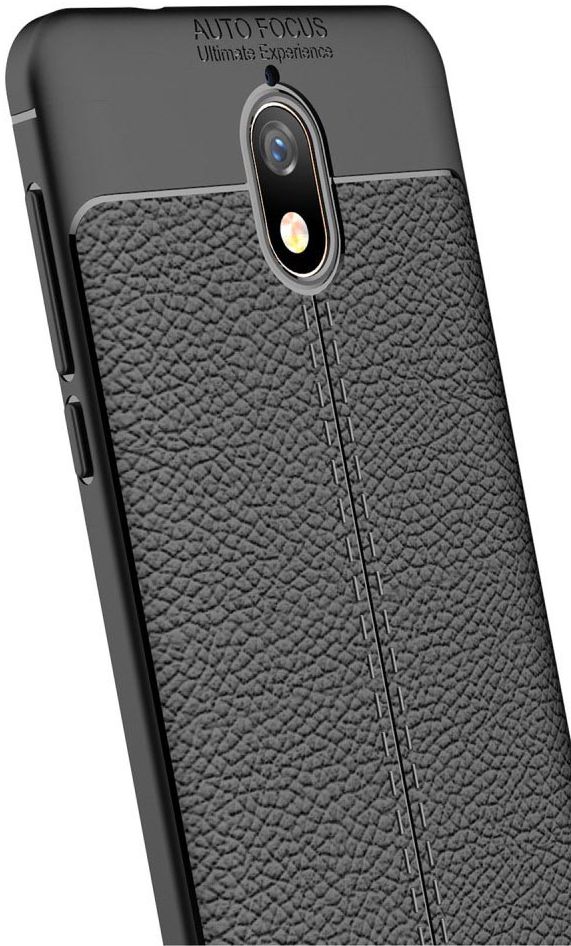 Nokia 3.1 Hoesje met Kunstleer Coating Zwart afbeelding 5