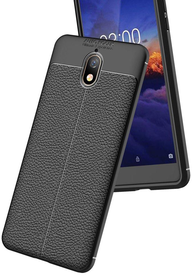 Nokia 3.1 Hoesje met Kunstleer Coating Zwart afbeelding 8