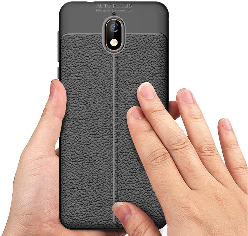 Nokia 3.1 Hoesje met Kunstleer Coating Zwart afbeelding 9