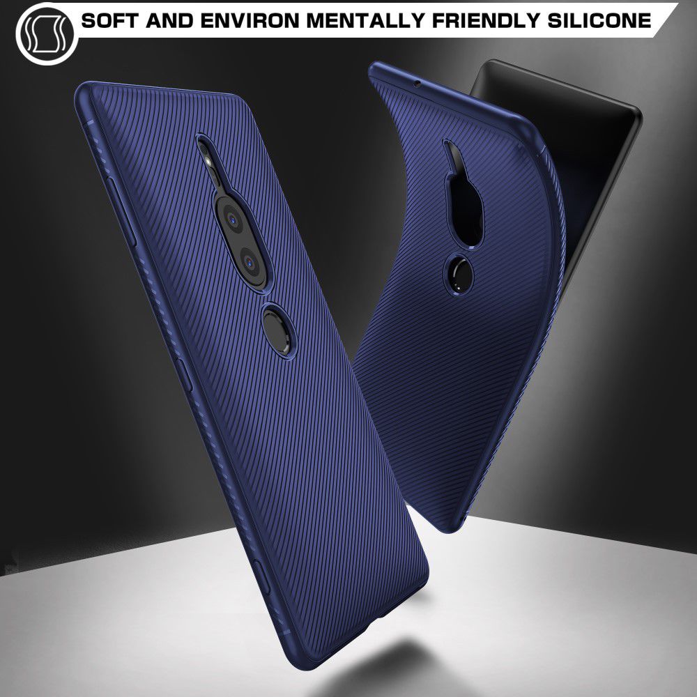 Sony Xperia XZ2 Premium Carbon TPU Hoesje Blauw afbeelding 2