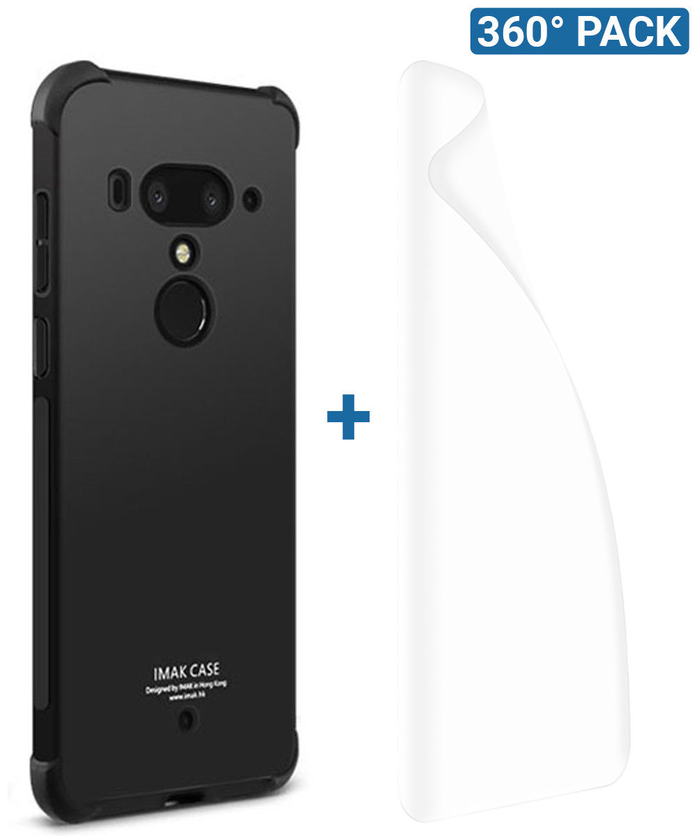 IMAK HTC U12+ Hoesje Flexibel TPU met Screenprotector Metaal Zwart afbeelding 1