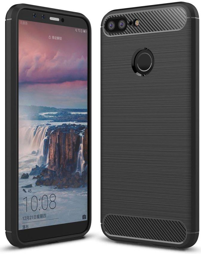 Honor 9 Lite Geborsteld TPU Hoesje Zwart afbeelding 1