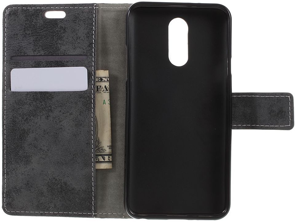 LG Q7 Vintage Portemonnee Hoesje Grijs afbeelding 1