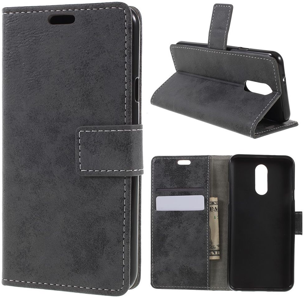 LG Q7 Vintage Portemonnee Hoesje Grijs afbeelding 2