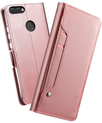 Huawei P Smart Book Cover met Spiegel Roze Goud Hoesjes