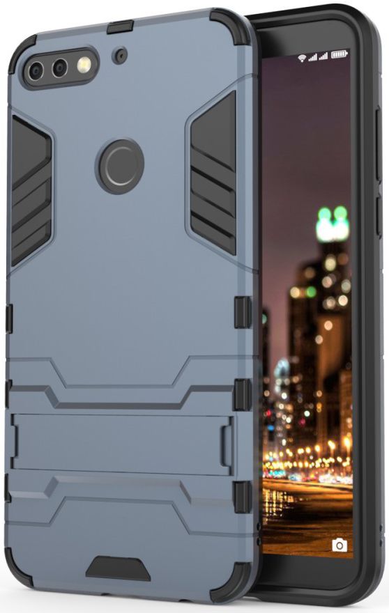 Huawei Y7 (2018) Hybride Hoesje met Standaard Blauw afbeelding 1
