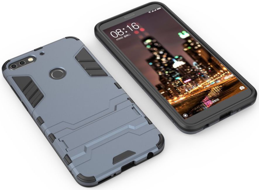 Huawei Y7 (2018) Hybride Hoesje met Standaard Blauw afbeelding 2