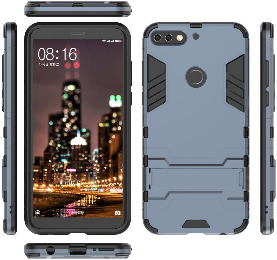 Huawei Y7 (2018) Hybride Hoesje met Standaard Blauw afbeelding 3