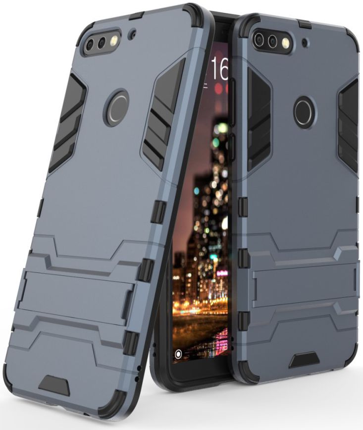 Huawei Y7 (2018) Hybride Hoesje met Standaard Blauw afbeelding 5