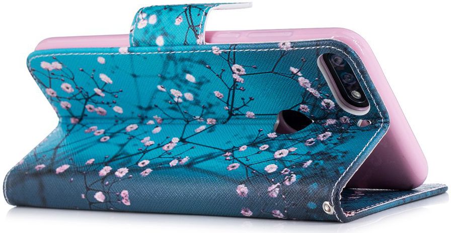 Huawei Y7 (2018) Portemonnee Hoesje met Boom Print Blauw afbeelding 3