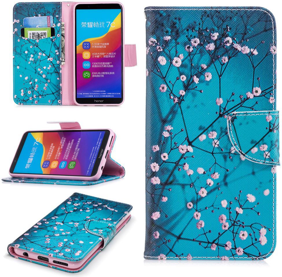 Huawei Y7 (2018) Portemonnee Hoesje met Boom Print Blauw afbeelding 8