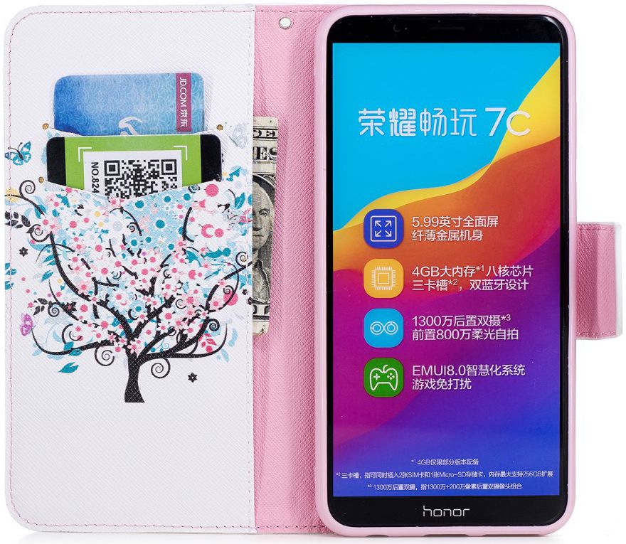 Huawei Y7 (2018) Portemonnee Hoesje met Boom Print Wit afbeelding 2