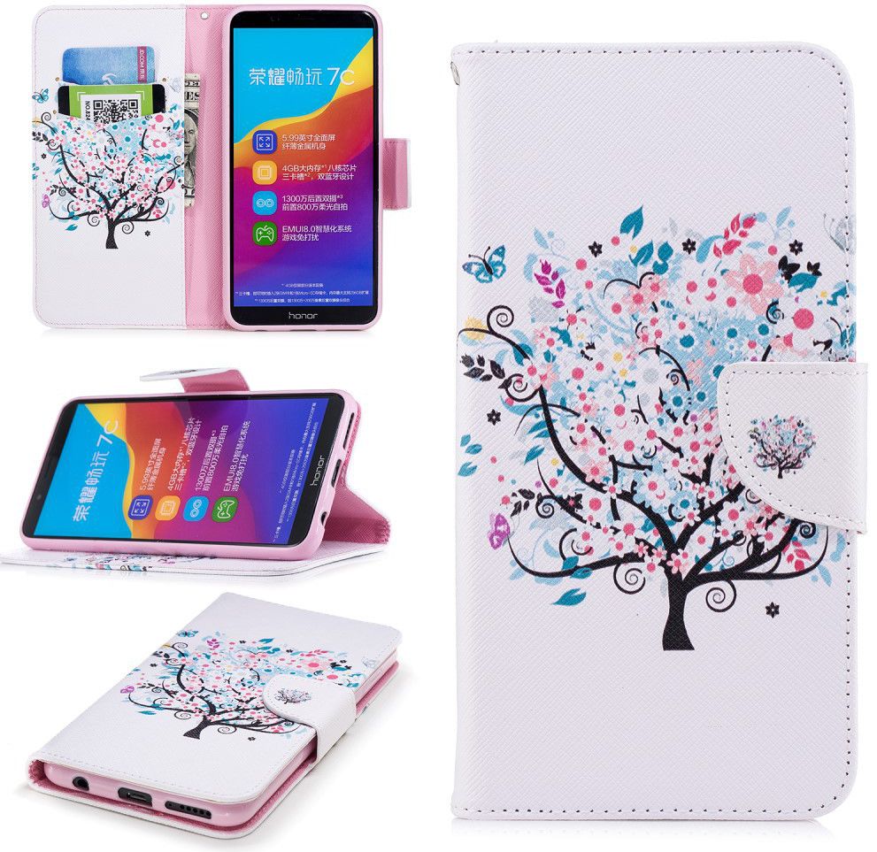 Huawei Y7 (2018) Portemonnee Hoesje met Boom Print Wit afbeelding 8