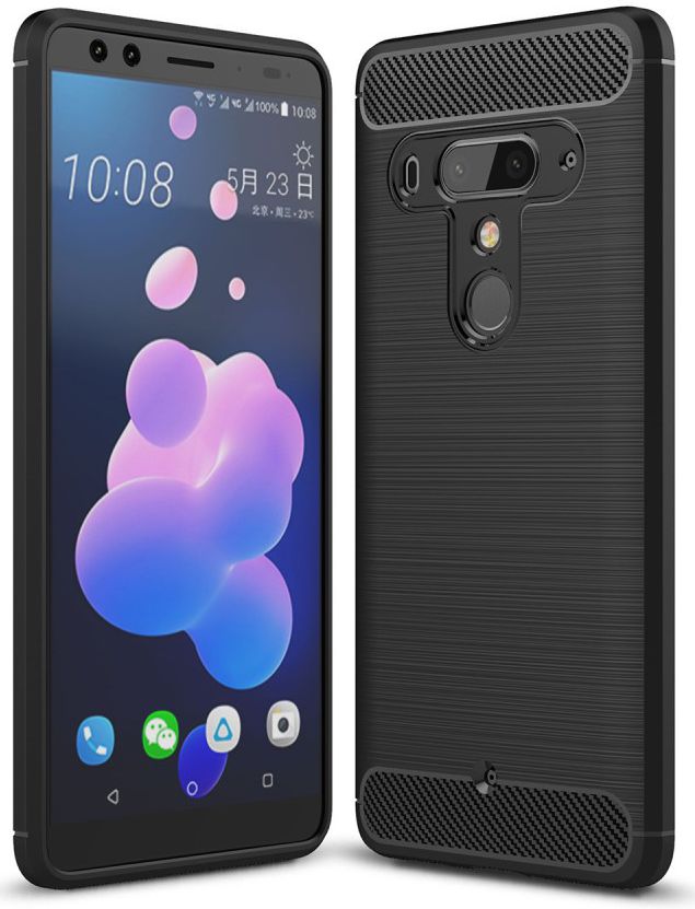 HTC U12+ Geborsteld TPU Hoesje Zwart afbeelding 1