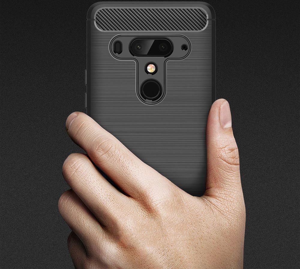 HTC U12+ Geborsteld TPU Hoesje Zwart afbeelding 9