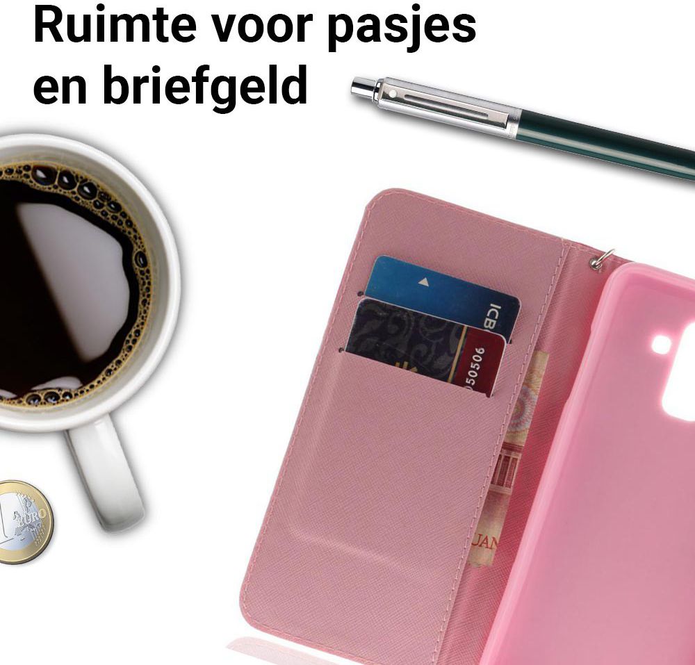 Samsung Galaxy A6 Plus Portemonnee Hoesje Bloem afbeelding 4