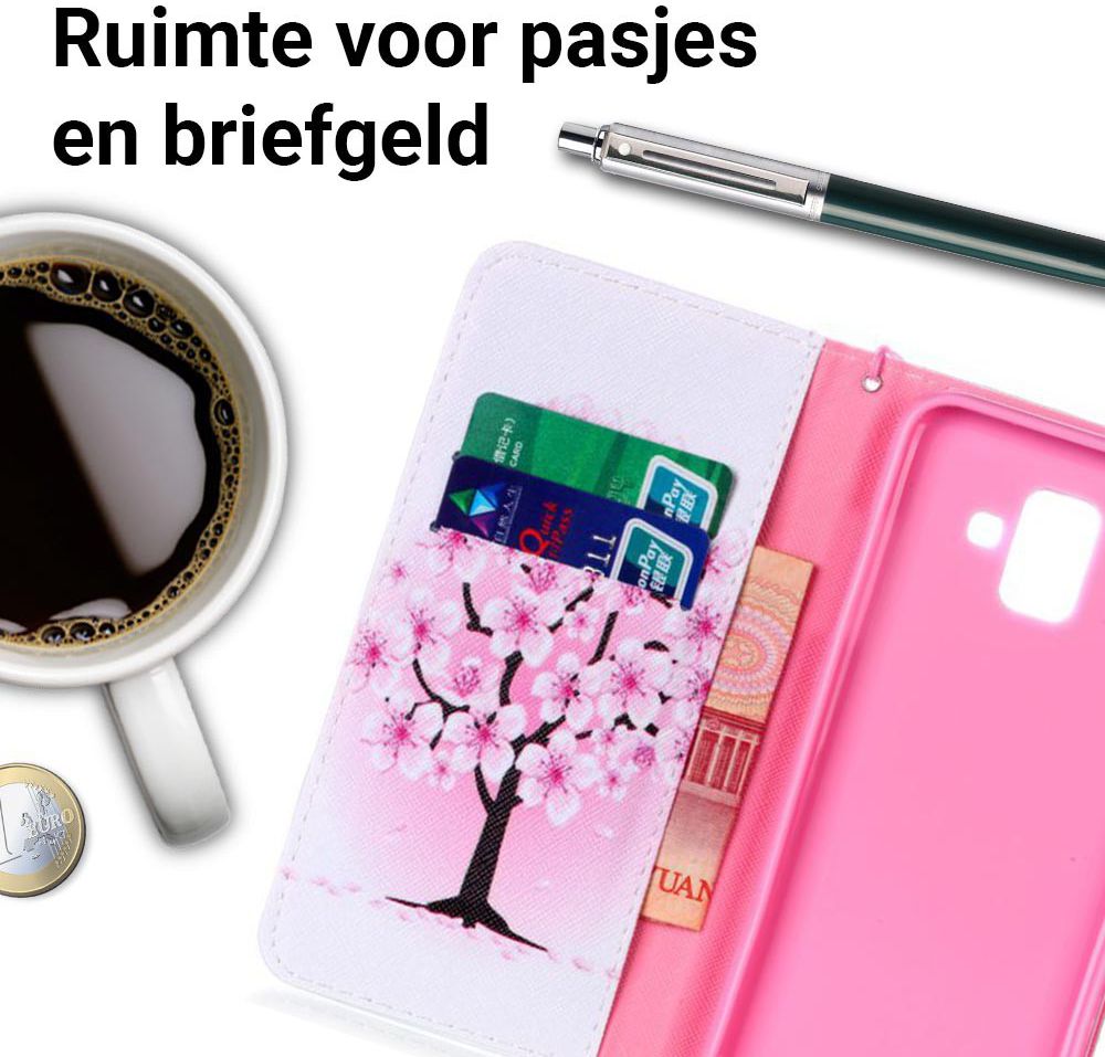Samsung Galaxy A6 Portemonnee Hoesje Plum Blossom afbeelding 3