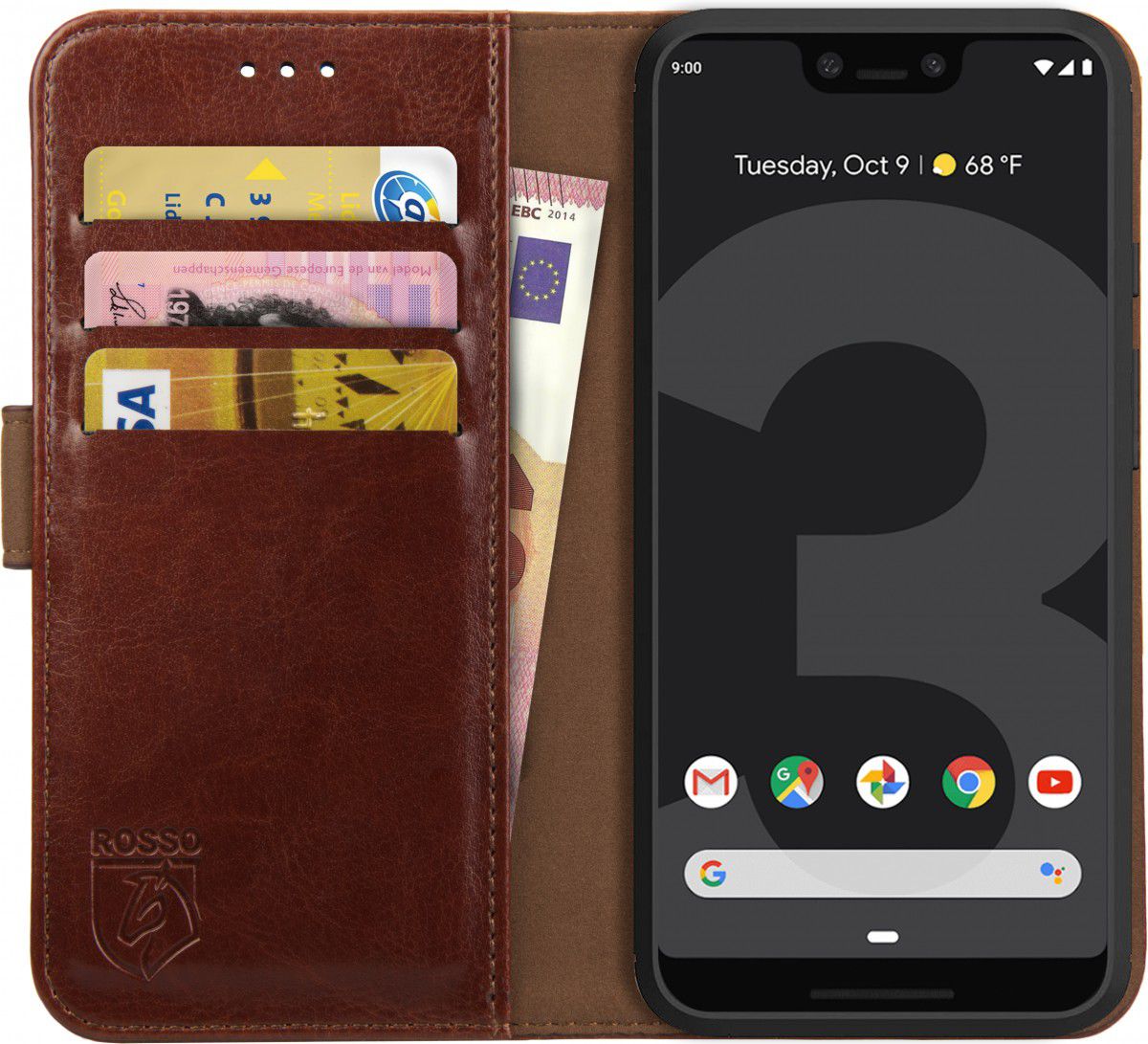 Rosso Element Google Pixel 3 XL Hoesje Book Cover Bruin afbeelding 1