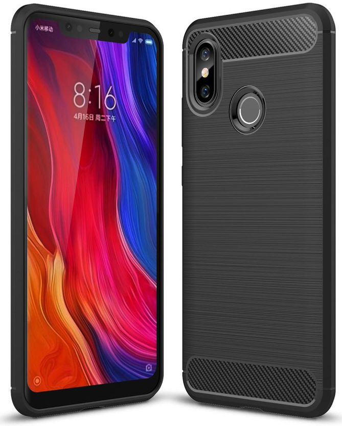 Xiaomi Mi 8 Geborsteld TPU Hoesje Zwart afbeelding 1