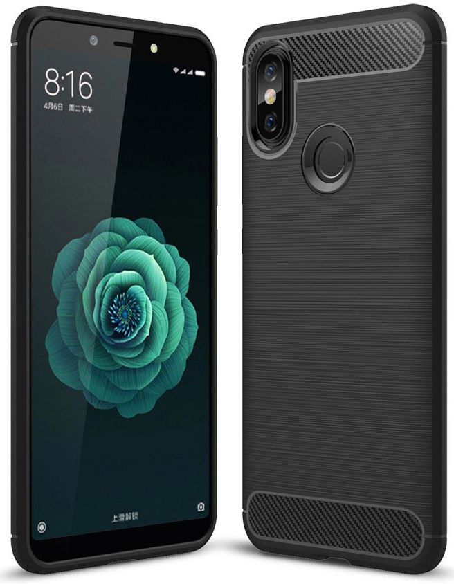 Xiaomi Mi A2 Geborsteld TPU Hoesje Zwart afbeelding 1