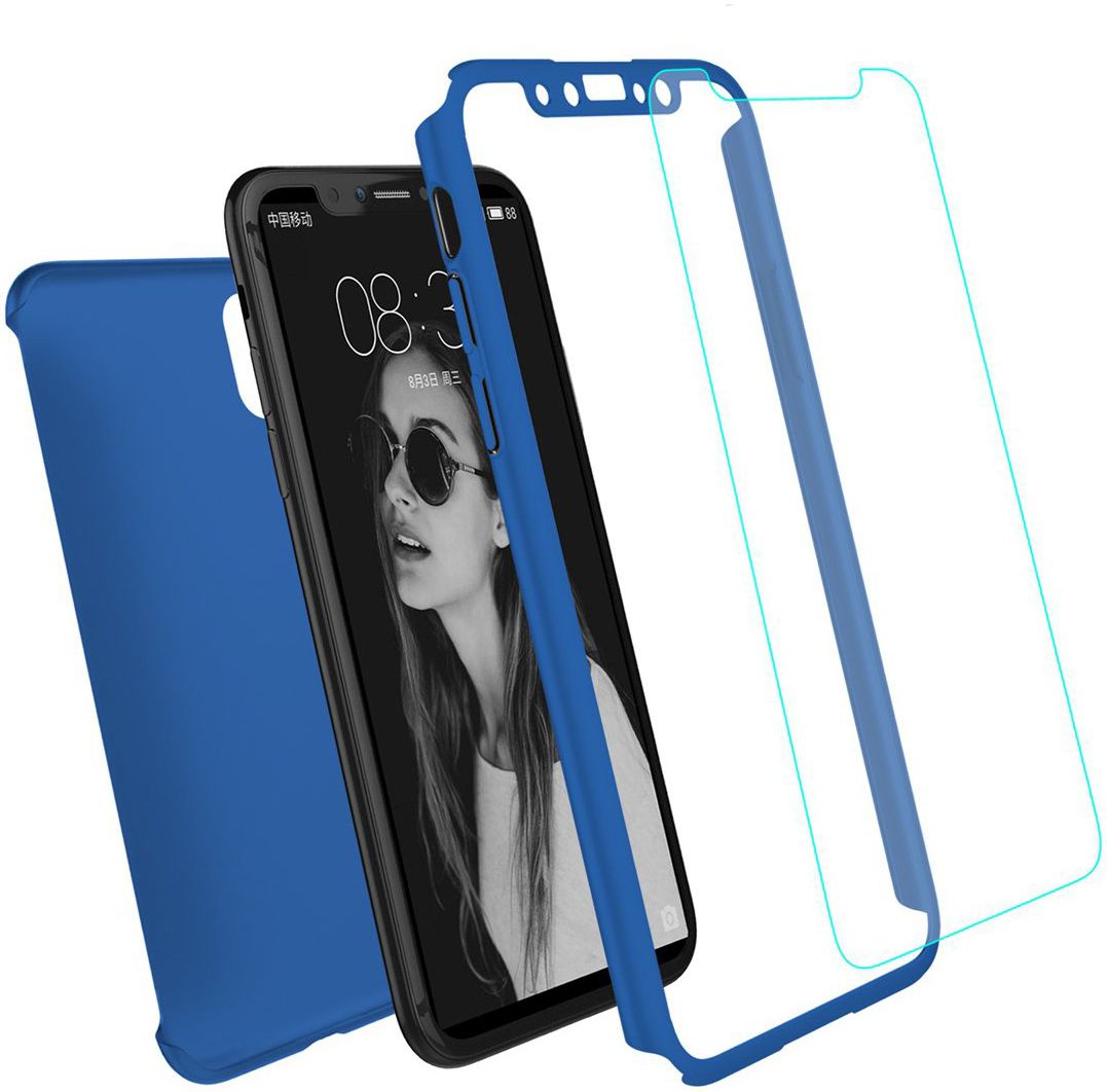 Apple iPhone XR Full Cover Hard Case met Tempered Glass Blauw afbeelding 1