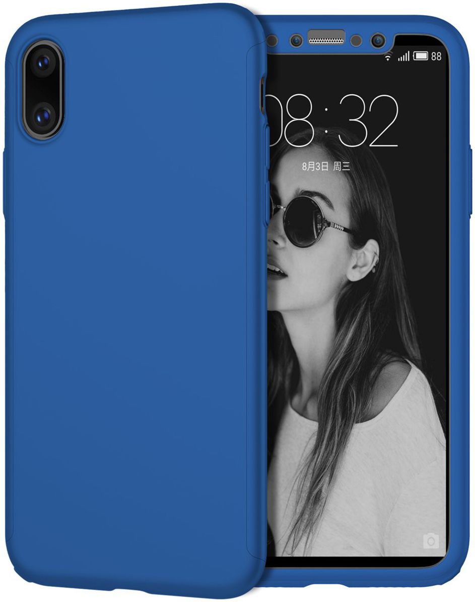 Apple iPhone XR Full Cover Hard Case met Tempered Glass Blauw afbeelding 2