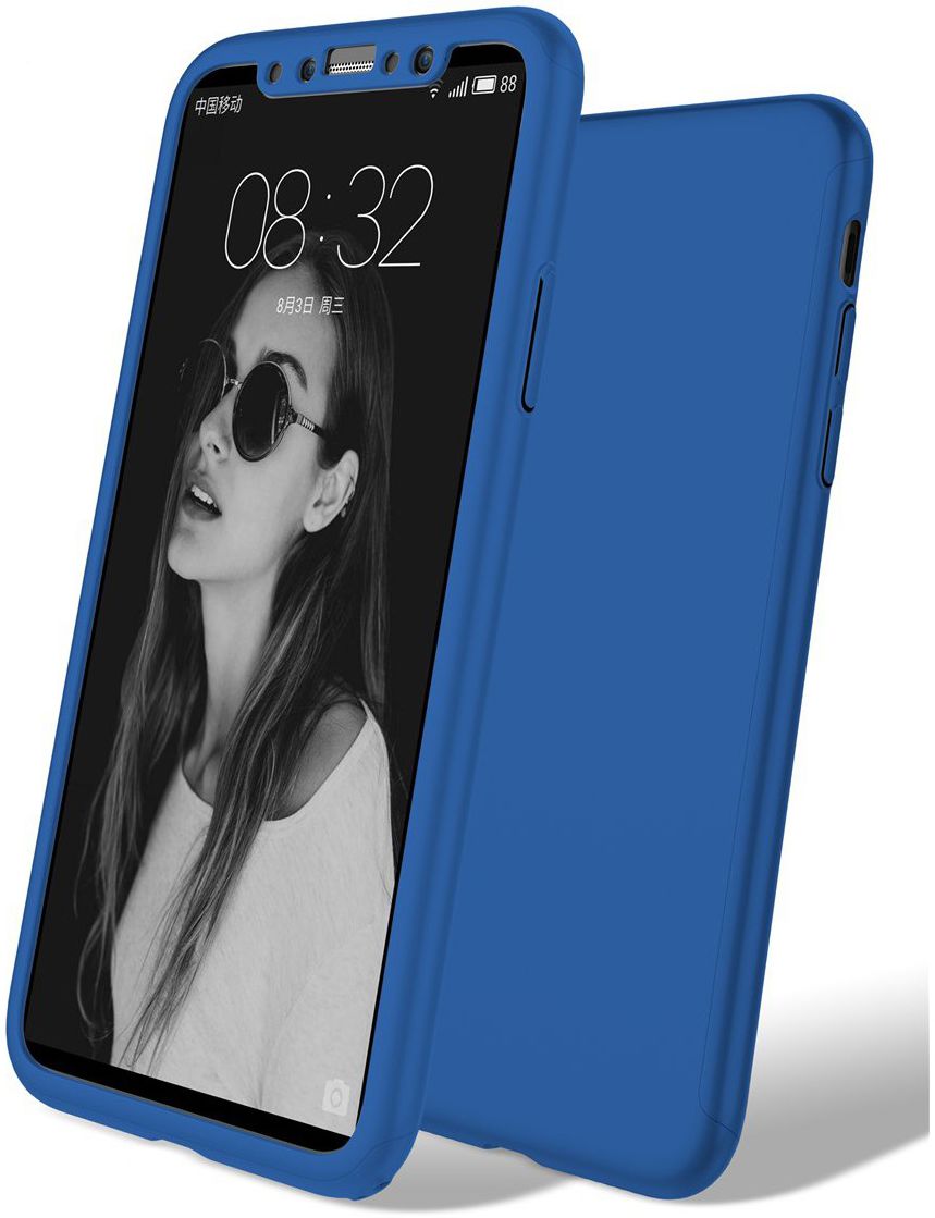 Apple iPhone XR Full Cover Hard Case met Tempered Glass Blauw afbeelding 3
