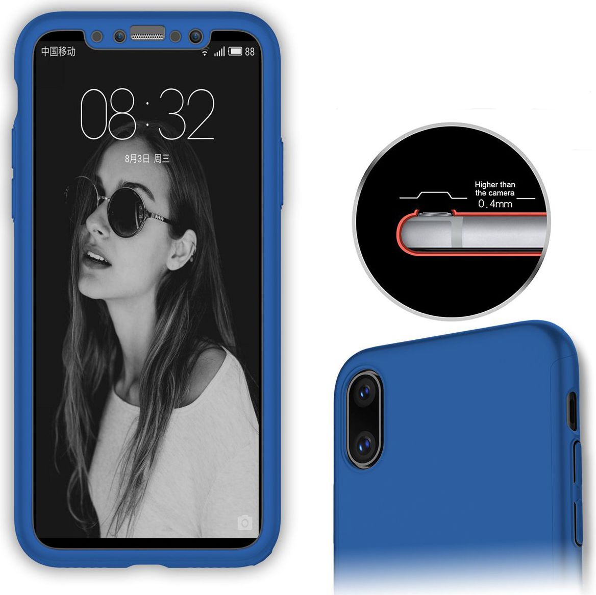 Apple iPhone XR Full Cover Hard Case met Tempered Glass Blauw afbeelding 5