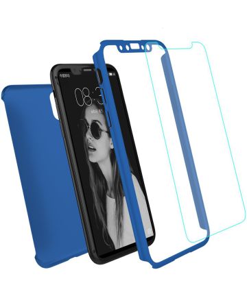 Apple iPhone XS Max Full Cover Hard Case met Tempered Glass Blauw Hoesjes