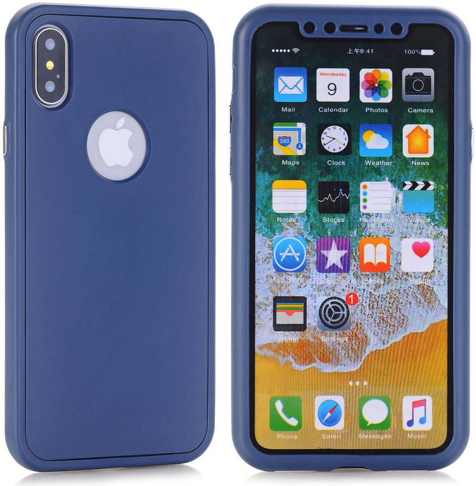 Apple iPhone XS Full Cover Hard Case met Tempered Glass Blauw afbeelding 3