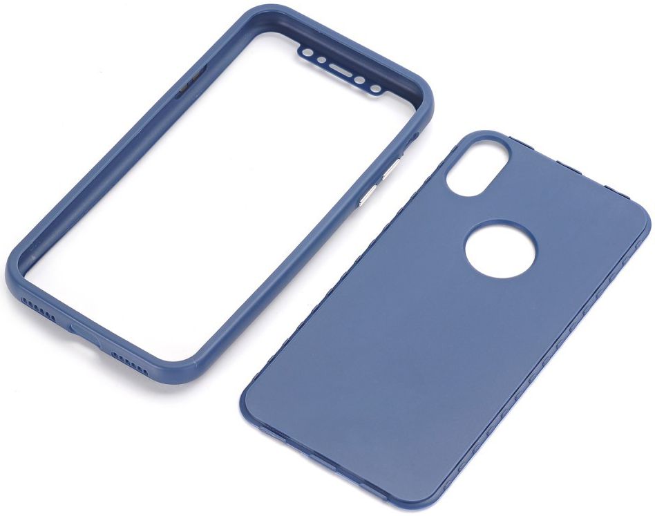Apple iPhone XS Full Cover Hard Case met Tempered Glass Blauw afbeelding 2