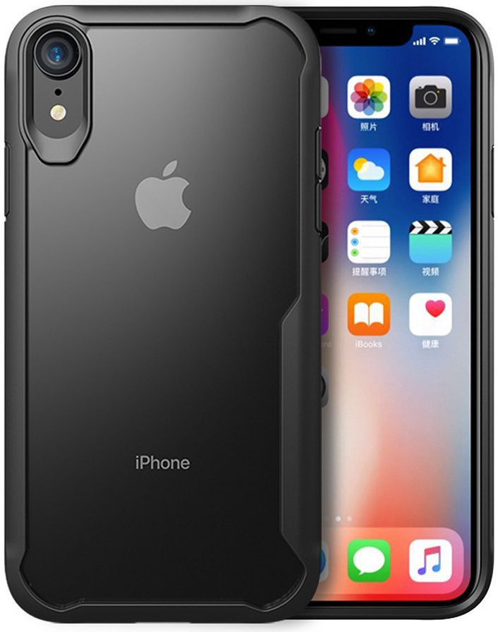 Apple iPhone XR Hybride Back Cover Hoesje Transparant Zwart afbeelding 1