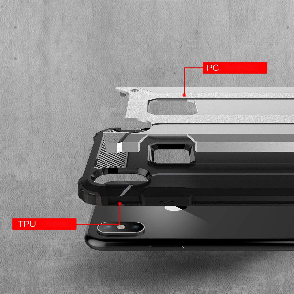 Apple iPhone XS Max Hoesje Shock Proof Hybride Back Cover Zwart afbeelding 2