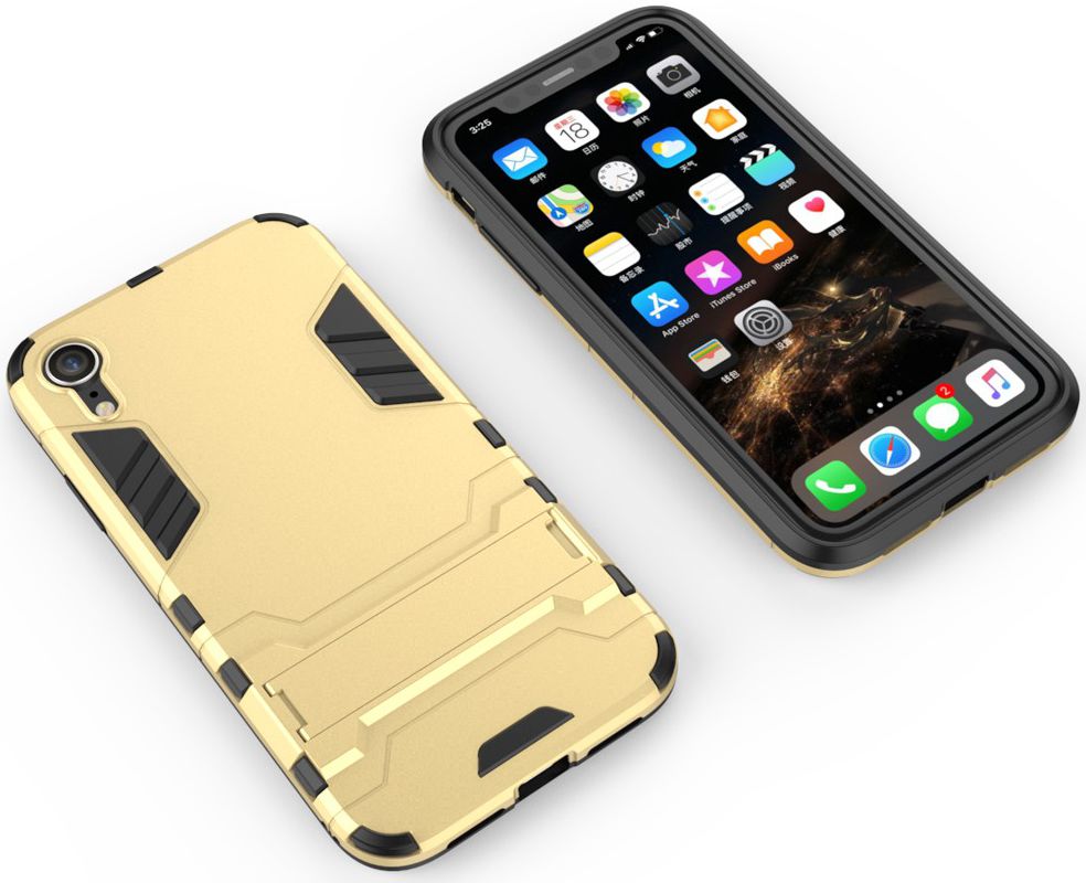 Apple iPhone XR Hybride Hoesje met Standaard Goud afbeelding 5