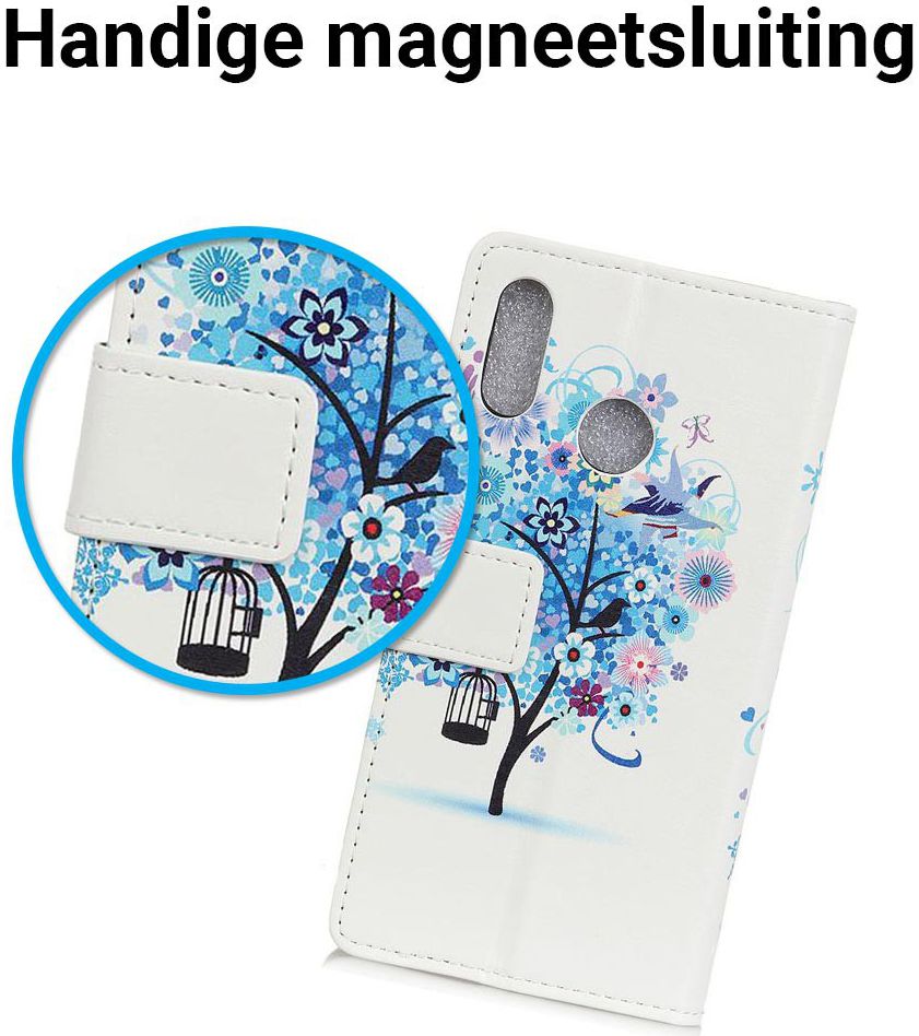 Huawei P Smart Plus Portemonnee Hoesje met Boom Print Blauw afbeelding 4