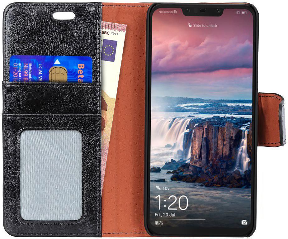 Huawei P Smart Plus Portemonnee Hoesje Echt Leer Zwart afbeelding 2