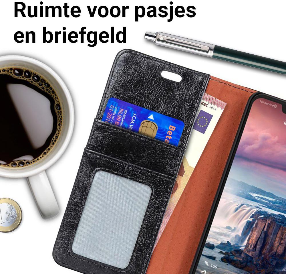 Huawei P Smart Plus Portemonnee Hoesje Echt Leer Zwart afbeelding 4