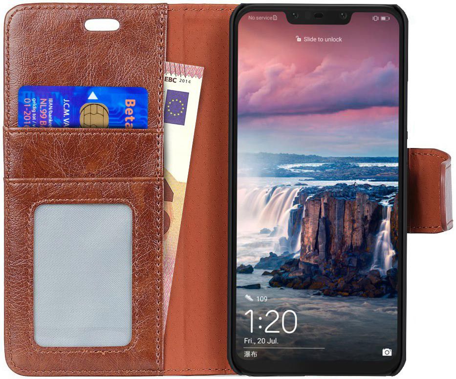 Huawei P Smart Plus Portemonnee Hoesje Echt Leer Bruin afbeelding 2