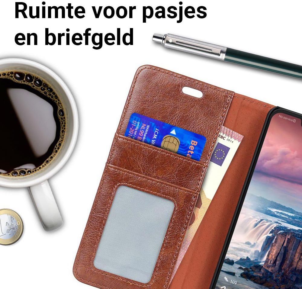 Huawei P Smart Plus Portemonnee Hoesje Echt Leer Bruin afbeelding 3