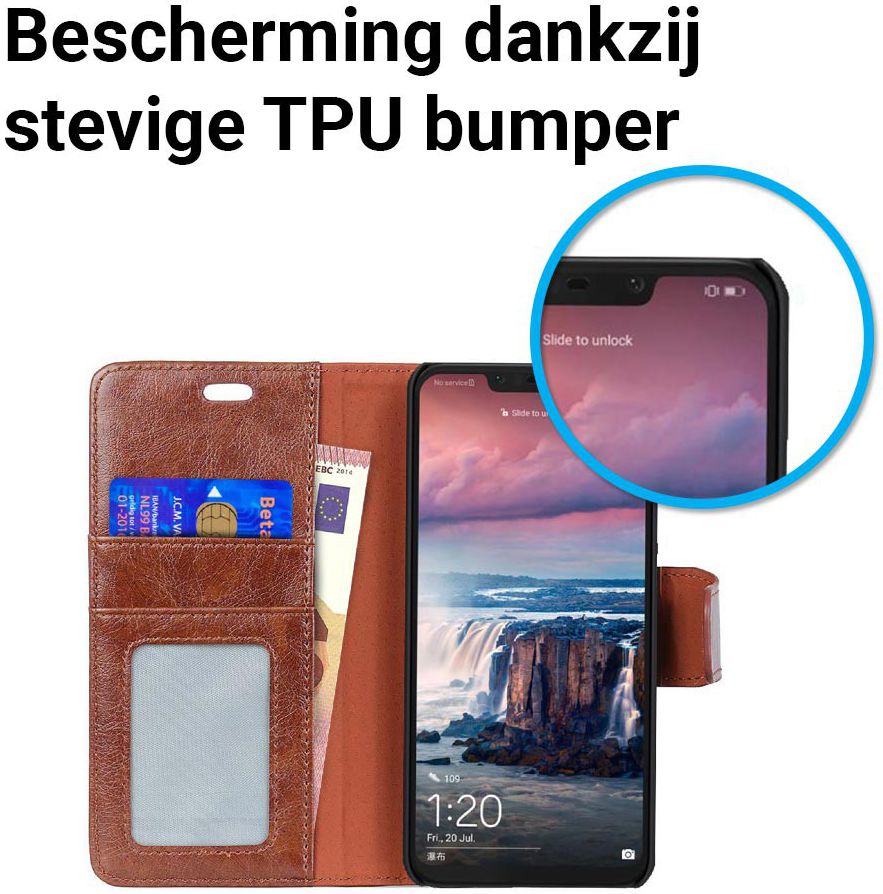 Huawei P Smart Plus Portemonnee Hoesje Echt Leer Bruin afbeelding 4