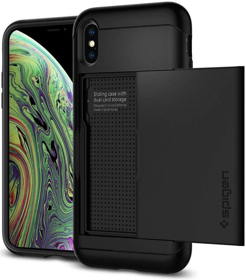 Spigen Slim Armor Card Holder Case Apple iPhone XS Hoesje Zwart afbeelding 1
