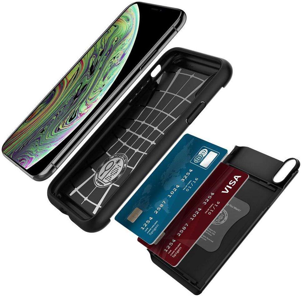 Spigen Slim Armor Card Holder Case Apple iPhone XS Hoesje Zwart afbeelding 2