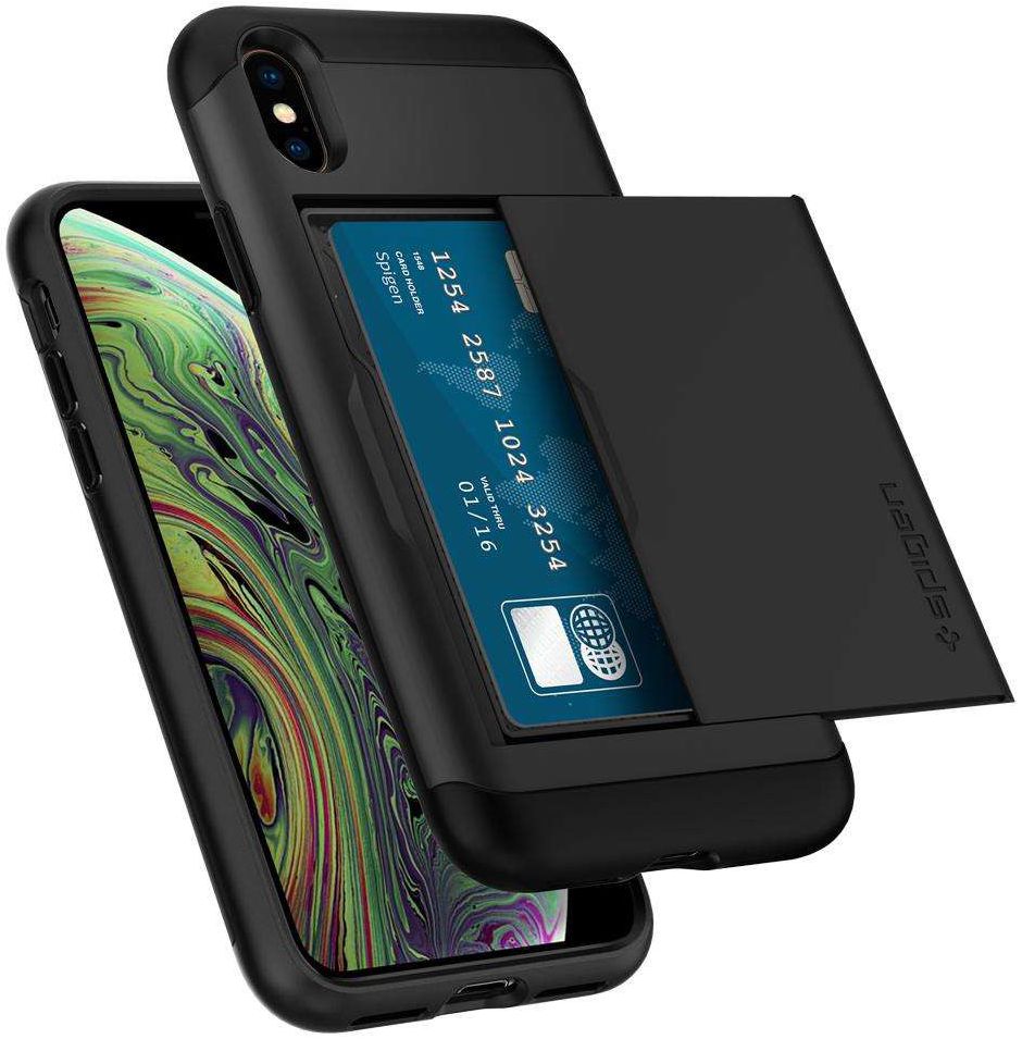 Spigen Slim Armor Card Holder Case Apple iPhone XS Hoesje Zwart afbeelding 4