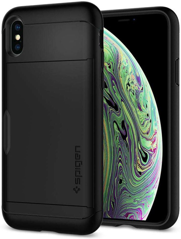 Spigen Slim Armor Card Holder Case Apple iPhone XS Hoesje Zwart afbeelding 5