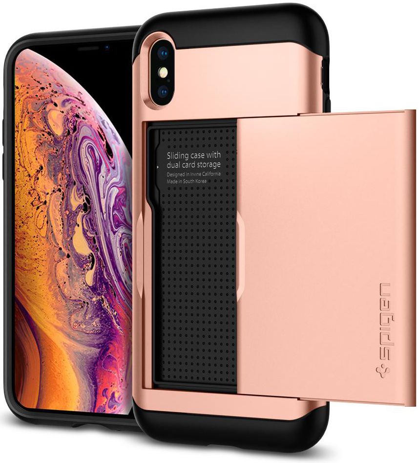 Spigen Slim Armor Card Holder Case Apple iPhone XS Hoesje Rose Gold afbeelding 1