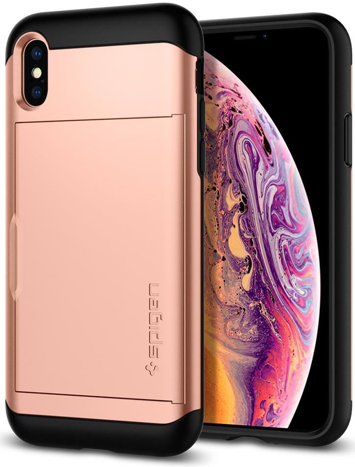 Spigen Slim Armor Card Holder Case Apple iPhone XS Hoesje Rose Gold afbeelding 2