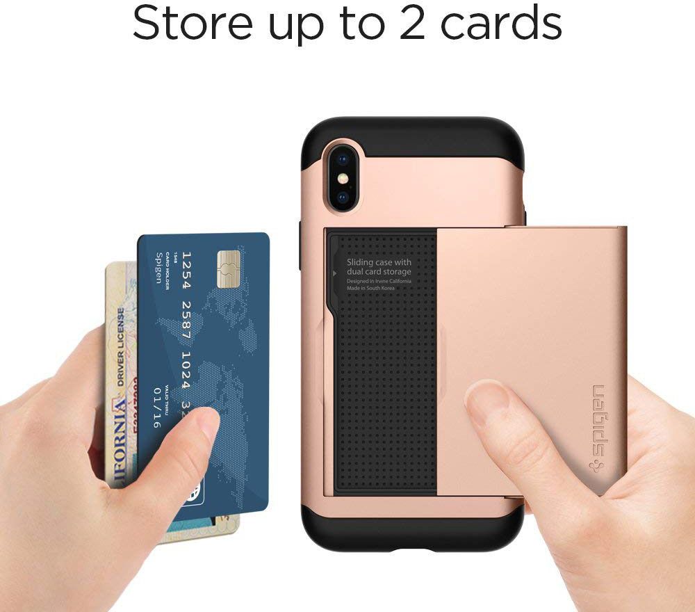 Spigen Slim Armor Card Holder Case Apple iPhone XS Hoesje Rose Gold afbeelding 5